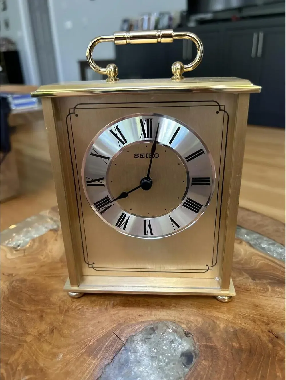 Vintage Seiko Brass Mantel Clock with Roman Numerals